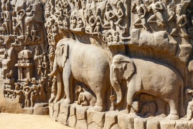 Arjuna 'nın Mamallapuram' daki Kefareti, Tamil Nadu, Güney Hindistan, Asya 'daki Unesco Dünya Mirası