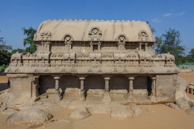 Bhima Ratha 'nın dışı, Mamallapuram' ın Pancha Rathas 'larından biri, Tamil Nadu, Güney Hindistan, Asya' daki Unesco Dünya Mirası Alanı
