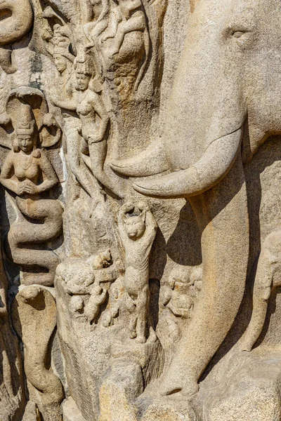 Arjuna在Mamallapuram的忏悔 这是位于印度南部泰米尔纳德邦的联合国世界遗产 — 图库照片