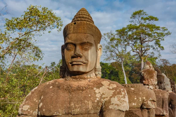 Bridge of statues of gods and demons that leads to the South Gate of Angkor Thom, Angkor, Siem Reap province, Cambodia, Asia