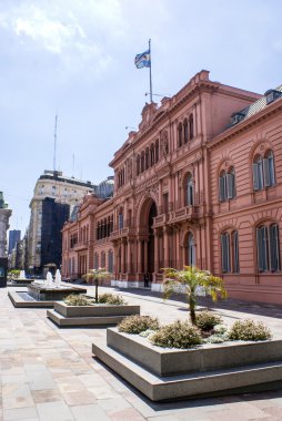Casa Rosada (Cumhurbaşkanlığı Sarayı) cephe Evita Perron Buenos Aires, Arjantin - Güney Amerika Balkonlu