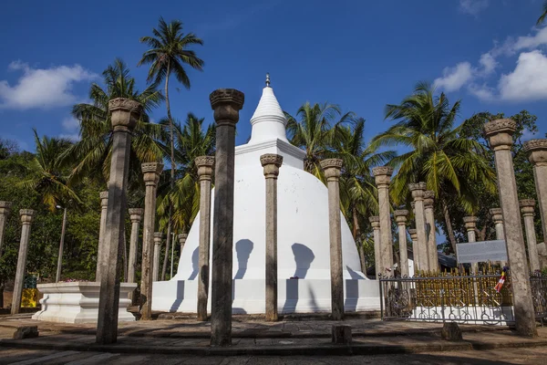 一个大的白色佛塔 / 宝塔包围支柱，在米欣特莱，斯里兰卡-亚洲 — 图库照片