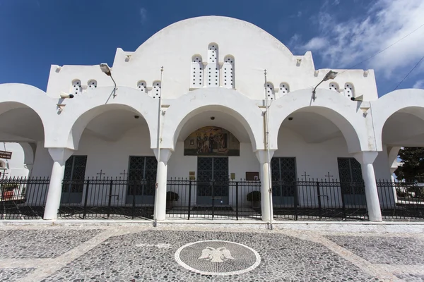 Fasada prawosławna Katedra Metropolitalna w Fira, Santorini (Thera) Cyklady w Grecji (Europa) — Zdjęcie stockowe