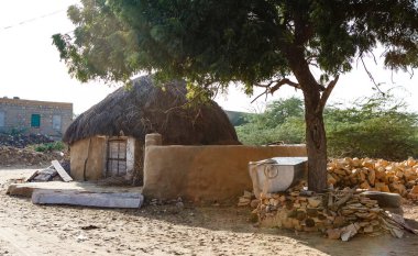 Khuri 'de Clay kulübesi, Rajasthan' da Thar Çölü, Hindistan, Asya