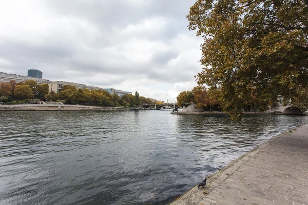 Paris'in merkezinde düşme sırasında Seine Nehri'nin — Stok fotoğraf