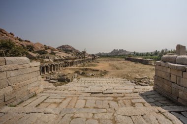 Hampi, Krishna Temple - Vijayanagar İmparatorluğu - İstanbul - Hindistan kalıntıları yakınındaki bazar