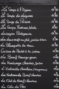Blackboard Fransız menüsü