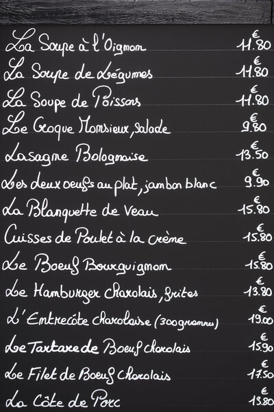 French Menu On Blackboard