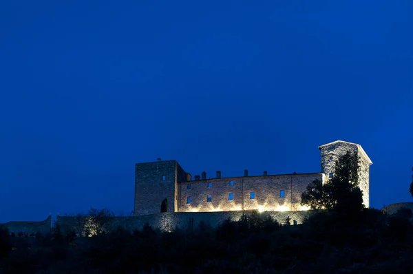 Kasteel Velona Blauw Uur Toscane Italië — Stockfoto