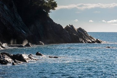Zoagli, Liguria, İtalya 'nın güzel kıyılarının manzaralı görüntüleri.