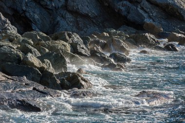 Zoagli, Liguria, İtalya 'nın güzel kıyılarının manzaralı görüntüleri.