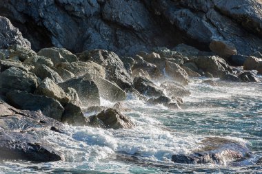Zoagli, Liguria, İtalya 'nın güzel kıyılarının manzaralı görüntüleri.