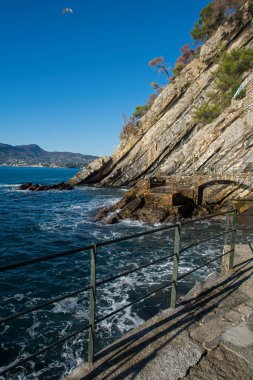 Zoagli, Liguria, İtalya 'nın güzel kıyılarının manzaralı görüntüleri.