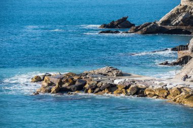 Zoagli, Liguria, İtalya 'nın güzel kıyılarının manzaralı görüntüleri.