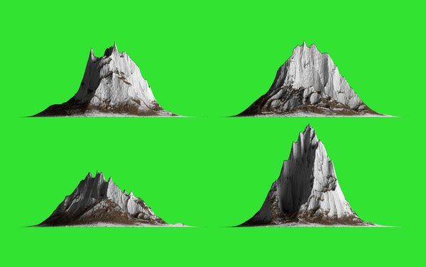 Набор из 4 изображений гор. Фронтальный вид. 3D рендеринг