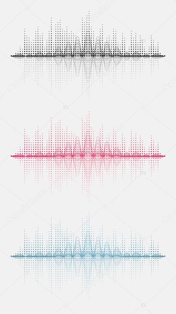 Three sound wave. Vector illustration. Isolated.