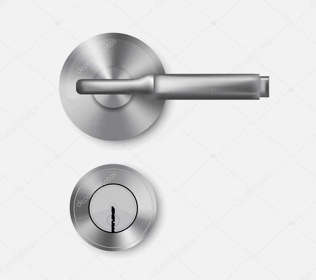 Metal door handle and door lock.