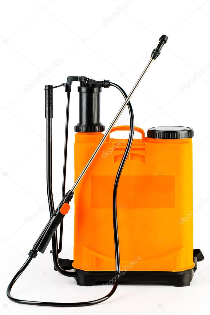 Pesticide sprayers on an isolated white background. to work in the garden and the vegetable garden. Agricultural sprayer.