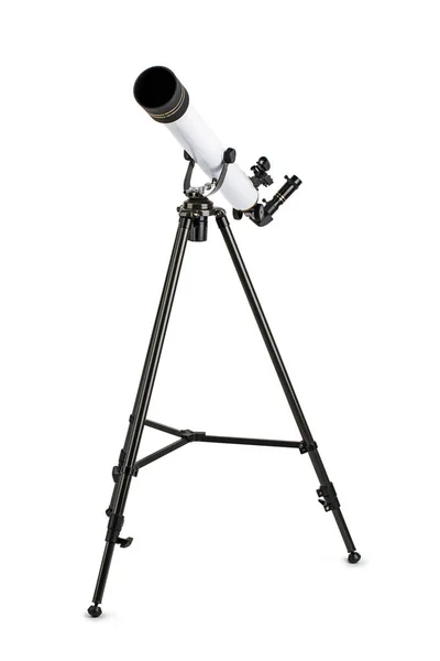 白い背景に孤立した三脚の上の白い望遠鏡 — ストック写真