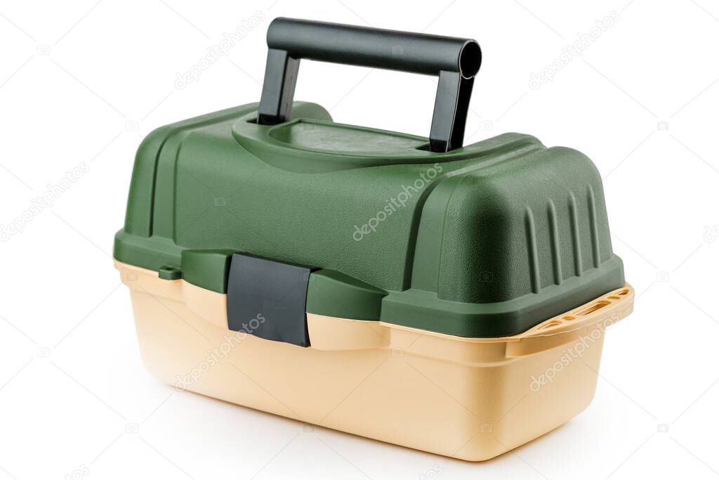 Box for fishing tackle on white background