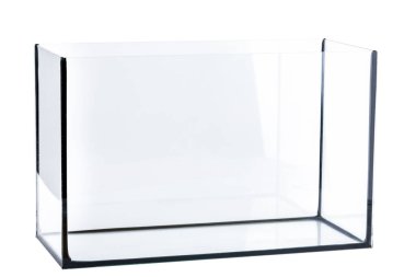 Beyaz izole edilmiş bir arkaplanda boş bir akvaryum