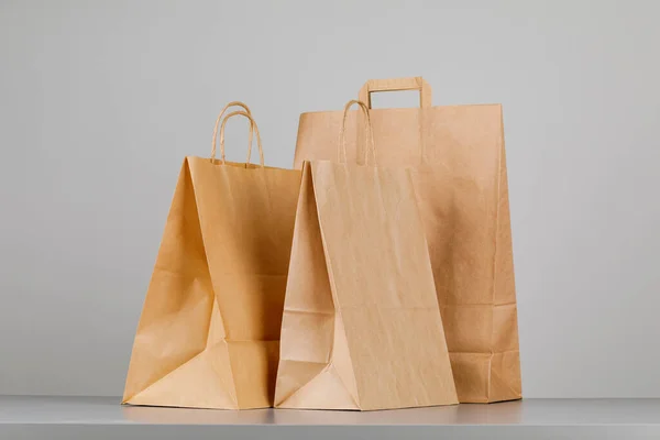 Brown Paper Bag Handles Empty Shopping Bag Area Your Logo — Stock Photo, Image