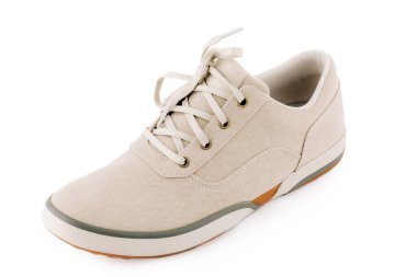 Erkek ayakkabıları, doğal kumaştan, beyaz arka planda yalıtılmış.