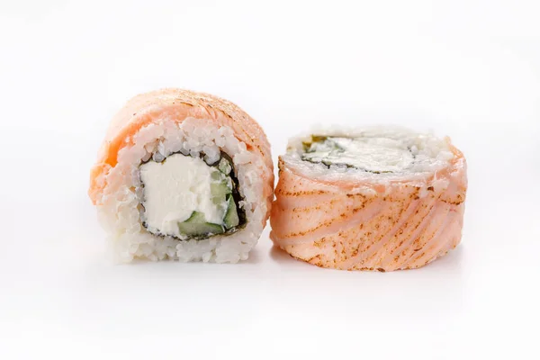 Panini Sushi Philadelphia Forno Sfondo Bianco Isolato Concetto Ristorante — Foto Stock