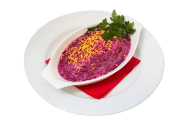 Geleneksel bir Rus yemeği. Restoran hizmeti kavramı.