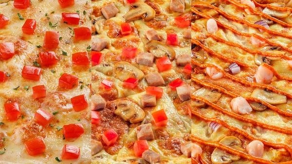 피자에는 종류가 있습니다 재료의 매크로 디테일 이탈리아 음식의 — 스톡 사진