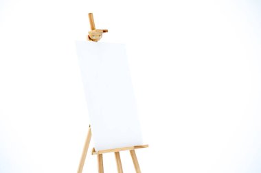 Reklam standı, tablosu ya da boş resim sehpası beyaza izole edilmiş. sanat.