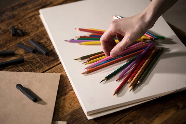 Close Voor Artiest Plaats Voor Tekst Potloden Voor Het Tekenen — Stockfoto