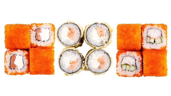 Conjuntos Clássicos Sushi Roll Sushi Sobre Fundo Branco Japonês Sushi — Fotografia de Stock