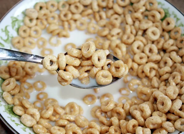 ミルクとスプーンの朝食用シリアルのボウル ロイヤリティフリーのストック写真