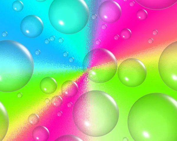 Buborékok, vegyes méretű lebegő ellen egy élénk szivárvány színű háttér — Stock Fotó