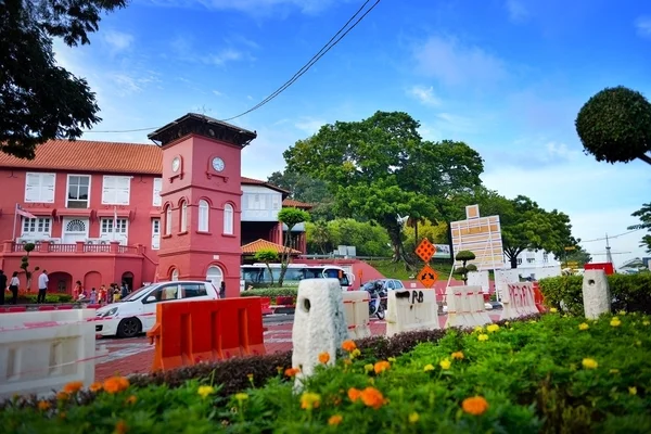 Vista giornaliera di Christ Church & Dutch Square nella città di Malacca — Foto Stock