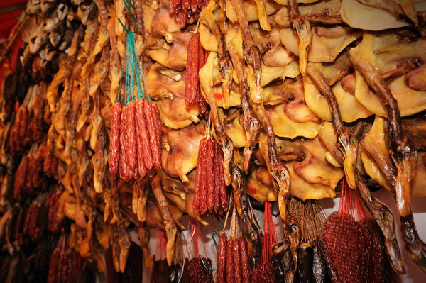 Waxed meat at chinatown festive market — Stock Photo, Image
