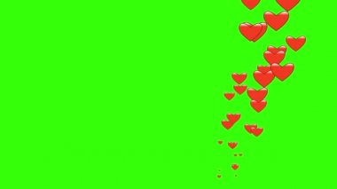 Kalp Emojisi Yeşil Ekranda. Uçan Kalpler desen efektleri. Sosyal aşk ikonu Sevgililer Günü animasyonları.