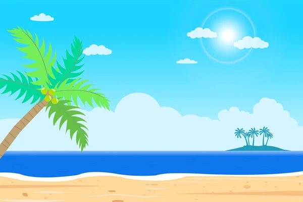 熱帯ビーチ島ベクトルヤシの木と島の海岸 太陽と美しい海 夏の休暇ビーチと海と美しい楽園の島 — ストックベクタ