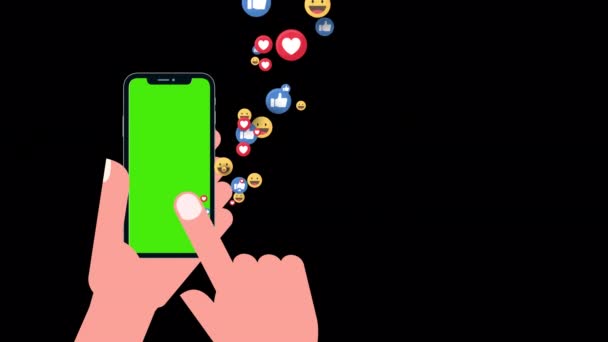 Teléfono Inteligente Mano Con Toque Icono Emoción Pantalla Animada Con — Vídeos de Stock