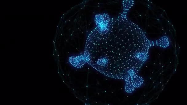 Viruskorona Hologramm Animation Covid Mit Partikeleffekt Bakterien Plexus Animation Infection — Stockvideo