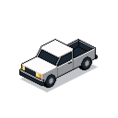 Isometric Pixel Sanat Beyaz Kamyonet. Minimum 8- bit stil araç illüstrasyonu