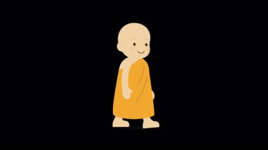 Alpha Channel.2D Düz Tasarım Keşiş Döngüsü Şeffaf Arkaplan ile Budist Keşiş Çizgi Film Karakteri Bisiklet Yürüyüşü Animasyonu. Keşiş Açıklayıcı Videolar İçin Yürüyen Animasyon.