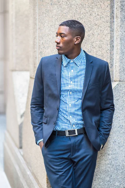 Young Black Businessman Standing Taking Brea — Stock Photo, Image