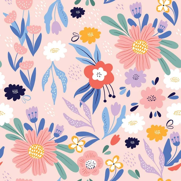 Cute seamless pattern with flowers in Scandinavian style. Perfect for wrapping paper, fabric texture, wallpaper