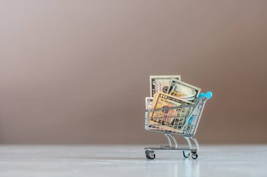 Dolar dolu alışveriş arabası, iş, finans, ekonomi konsepti