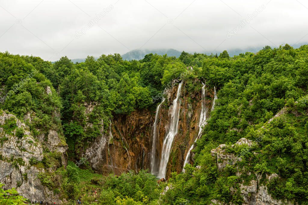 Beautiful waterfall in Plitvice Lakes National Park, Croatia