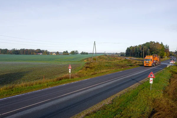 Jaunberze Latvia October 2020 Aerial View Railway Tracks Cross Asphalt — Stock Photo, Image