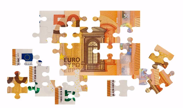 未完成のジグソーパズル50ユーロ紙幣 ビジネス 金融負債ソリューションの概念 — ストック写真