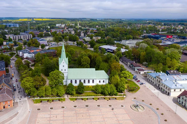 Dobele Evangelische Lutherse Kerk Markt Het Hart Van Stad Letland — Stockfoto